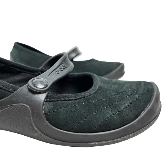 CROCS Black Genuine Leather Suede Mary Janes Loafers Flats Casual Shoes sz 6 - Picture 4 of 15